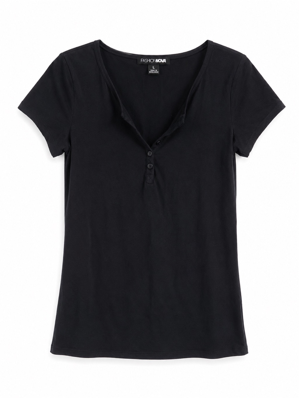 Fashion Nova Black Ribbed Fitted V-Neck Tee Bodycon Size Large
